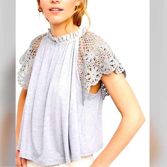 Free People Tops - Free People|  Candy Shop Top w/Crochet Sleeves Sz XS